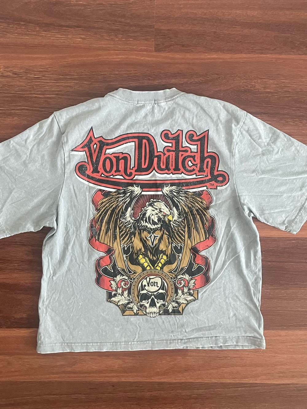 Von Dutch Gray Tee with Red and Gold Eagle Graphic size small